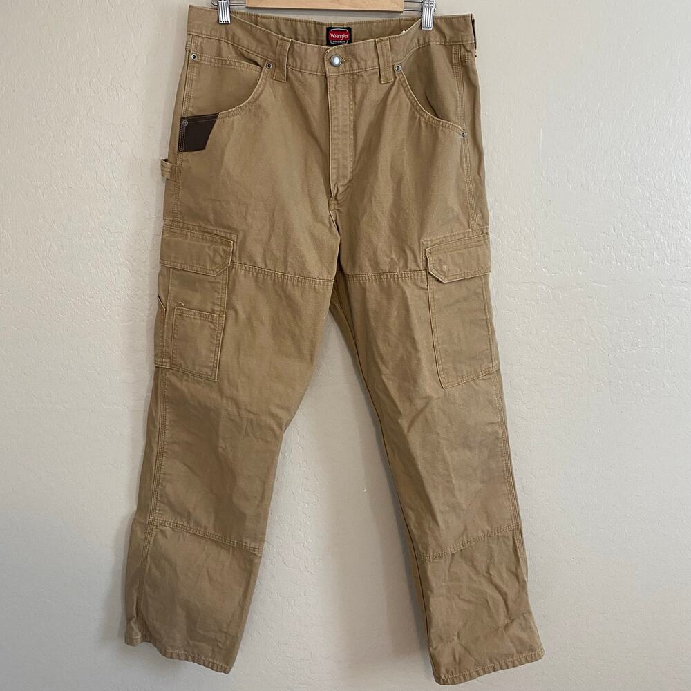 Wrangler Riggs Workwear Cargo Carpenter Pants Mens Sz 36x34 Khaki Cotton Ripstop